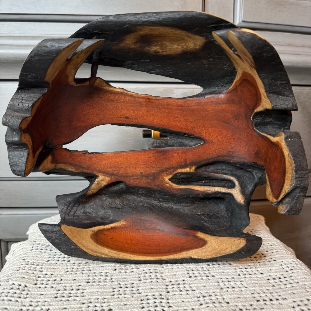 Artisan Hand Carved Wood Bowl Live Edge Rustic Centerpiece Decor Wabi Sabi